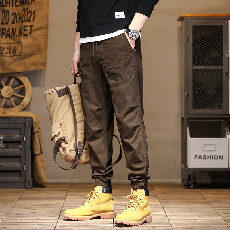 春秋款男士长裤子直筒束脚休闲裤美式工装裤潮牌弹力薄款大码百搭