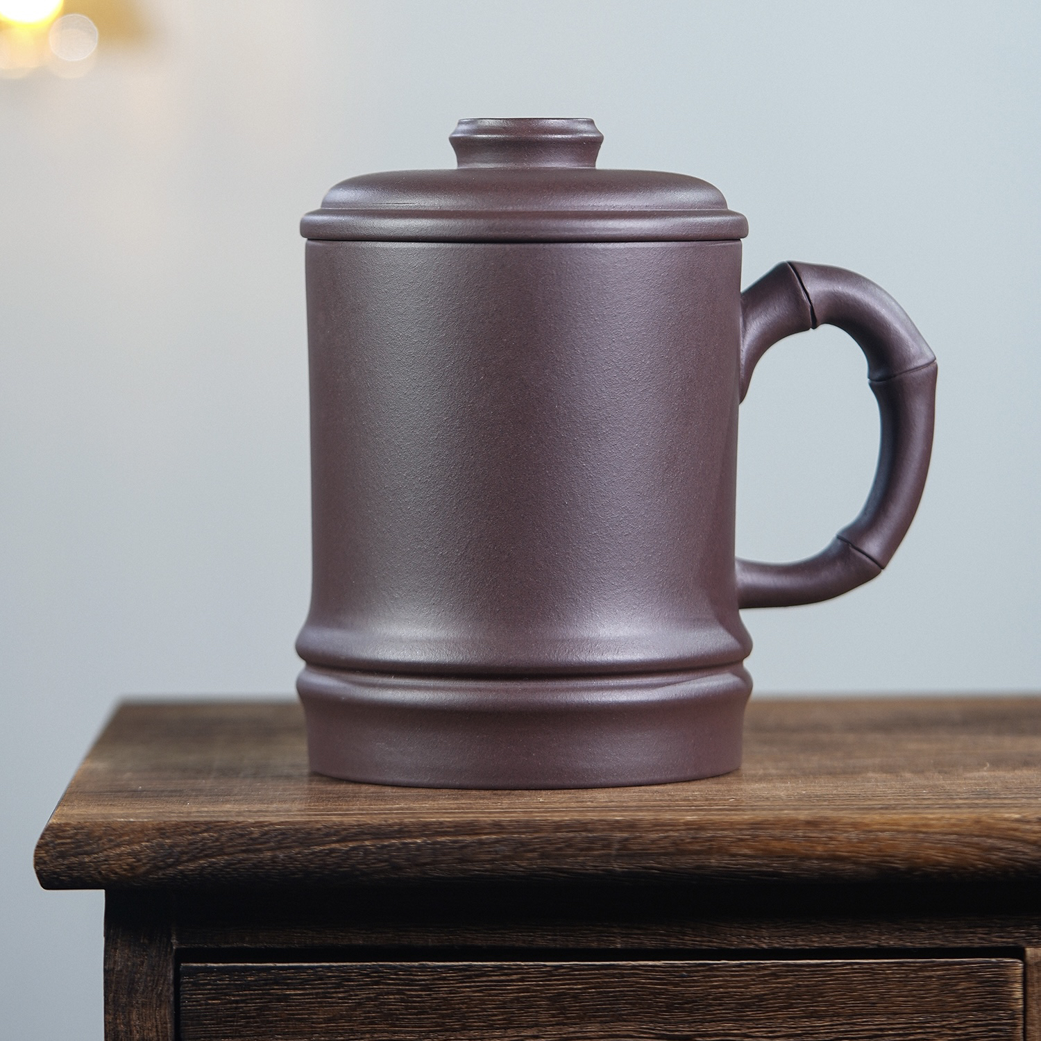 宜兴原矿紫泥超大容量（1000CC）竹节杯泡茶杯盖杯