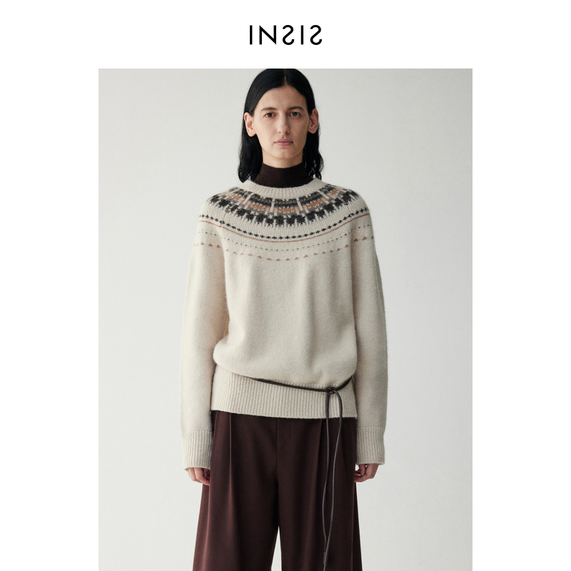 【王雪糕专属】INSIS FEMME复古羊驼毛费尔岛圆领套头毛针织衫上衣