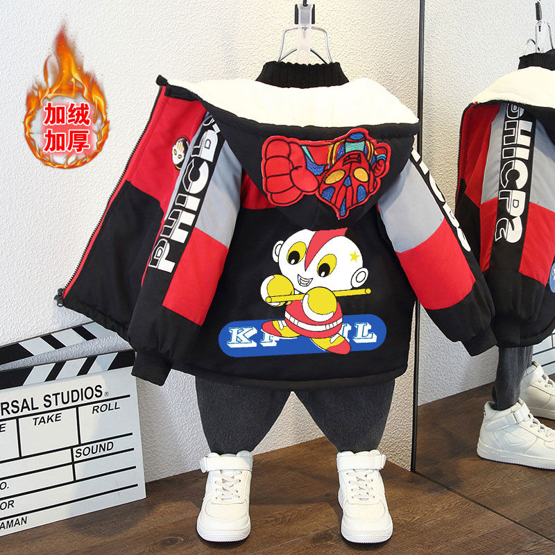 2023秋冬上新男童外套洋气加绒加厚派克服帅气
