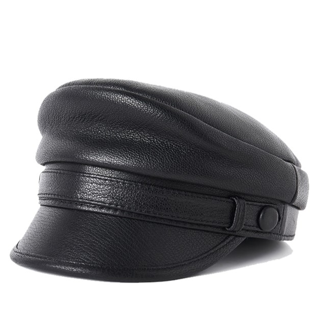可拆洗真皮帽子男士平顶帽水手船长帽机车羊皮单款潮鸭舌帽秋冬