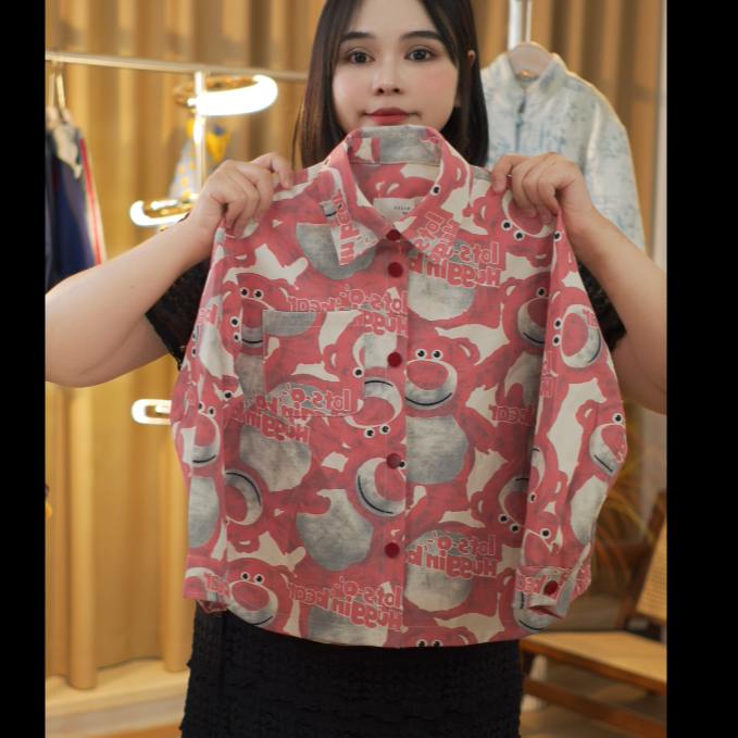 希朵幂姐原创2025春季男女童织锦粉色小熊衬衫夹克外套MJQ246396