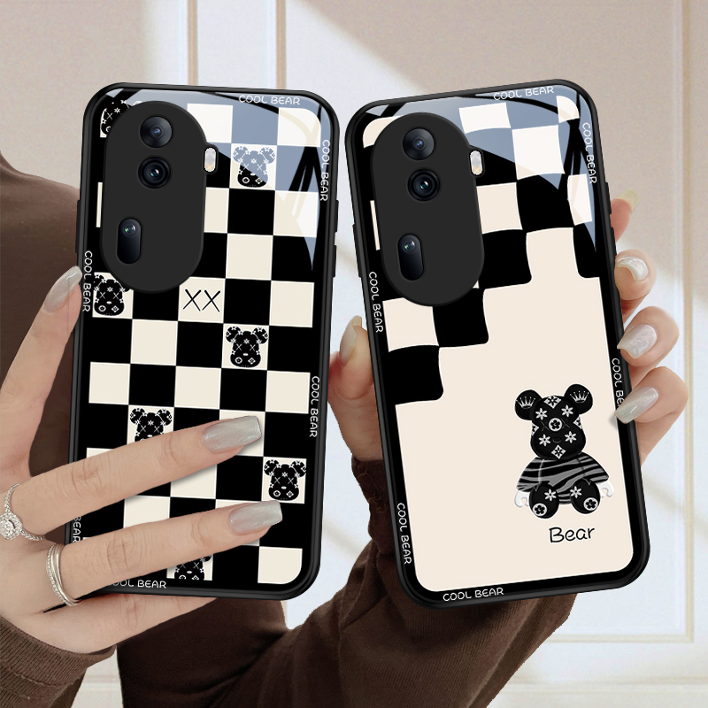 棋格潮熊适用opporeno11手机壳Reno11pro男女款全包镜头防摔散热