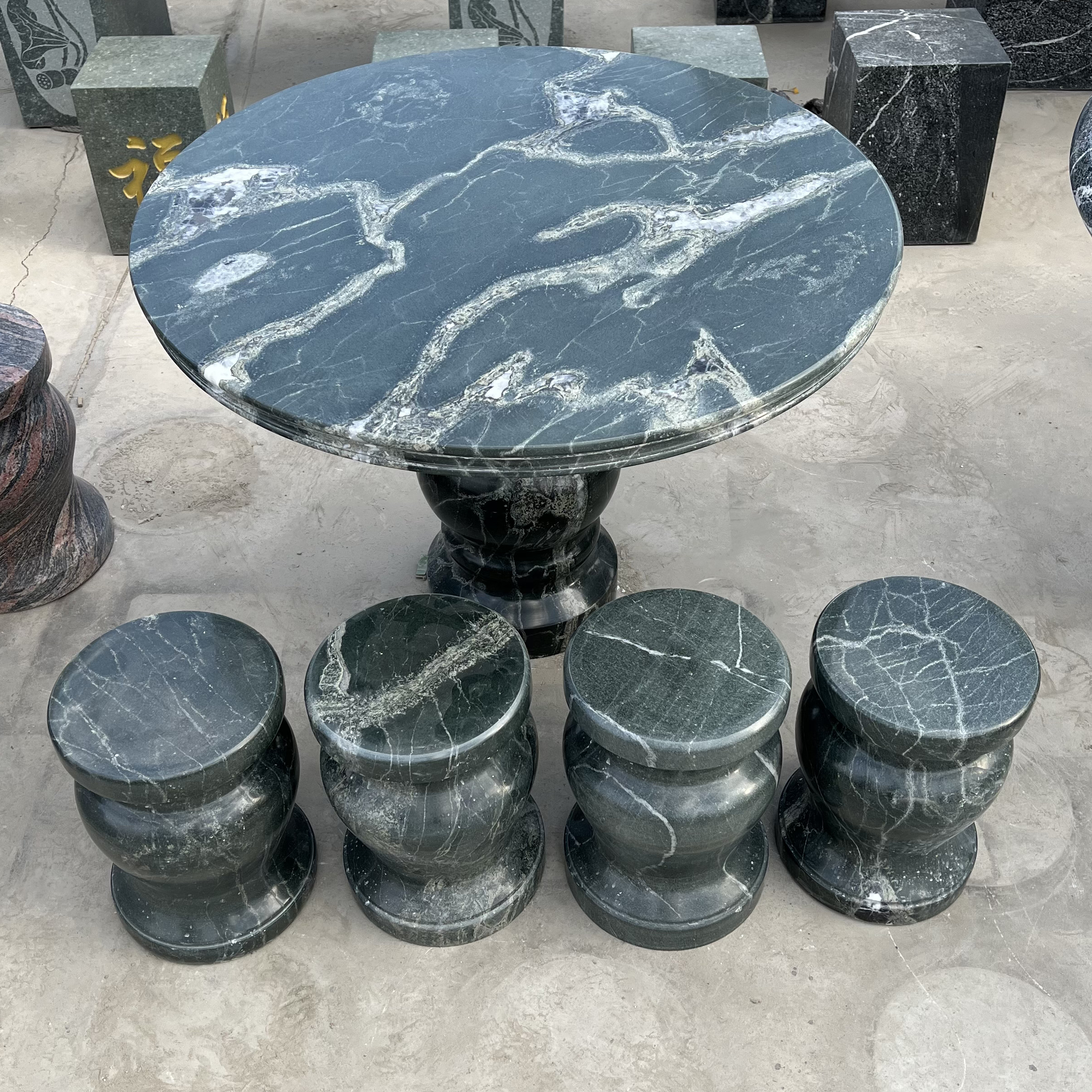 石雕石桌石凳天然石材金石绿圆桌园林户外花园庭院休闲方桌摆件