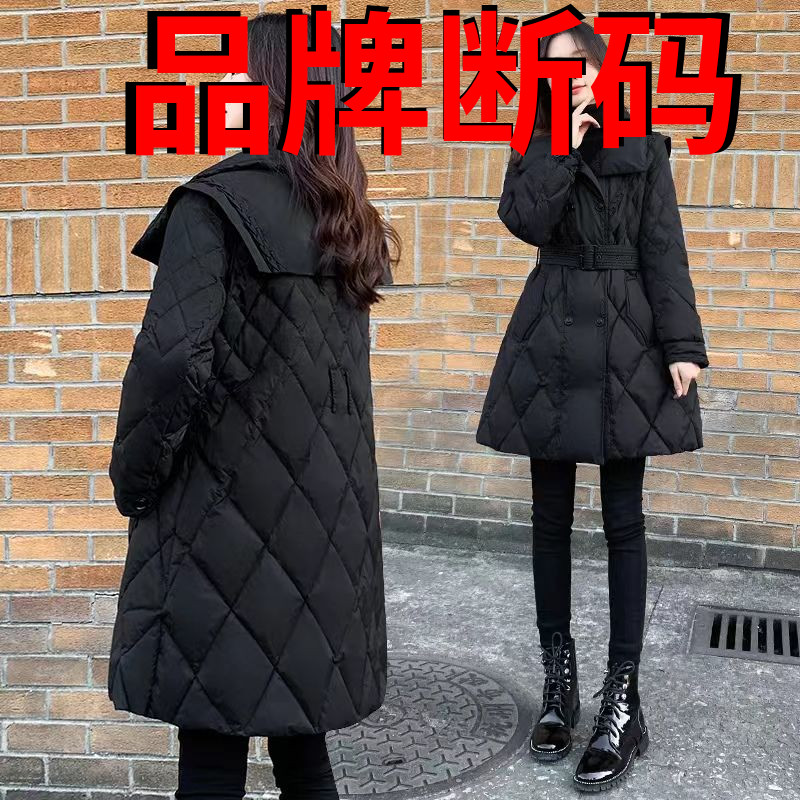 2023新款收腰中长款羽绒羽绒女黑色显瘦外套流行羽绒羽绒轻薄