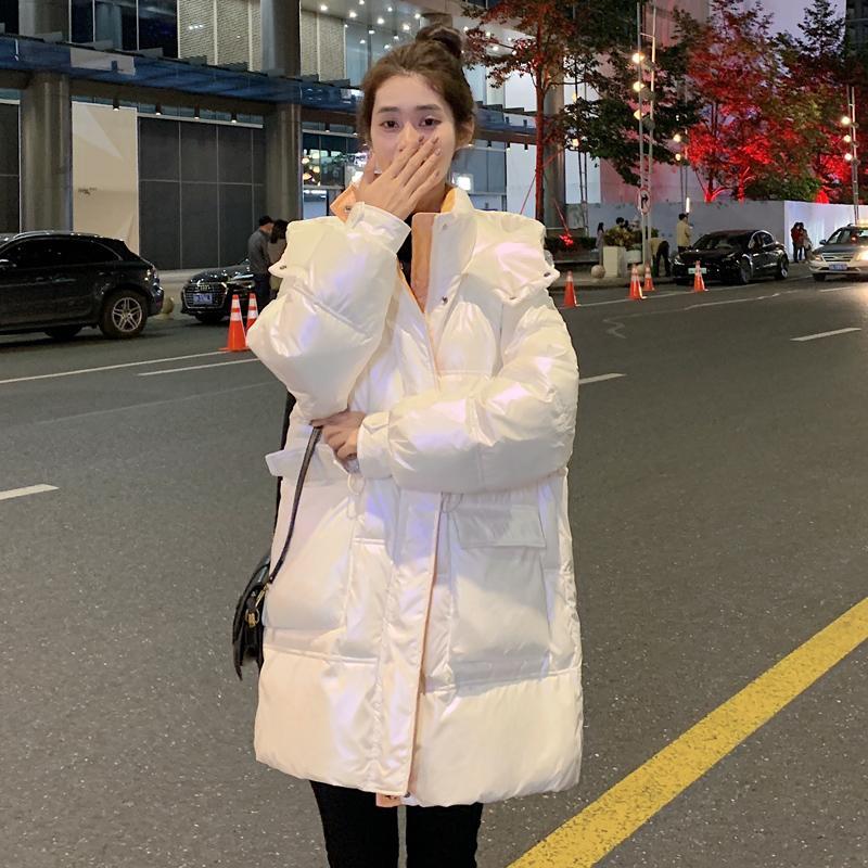 亮面免洗羽绒服女中长款2023年新款爆款收腰连帽小个子白鸭