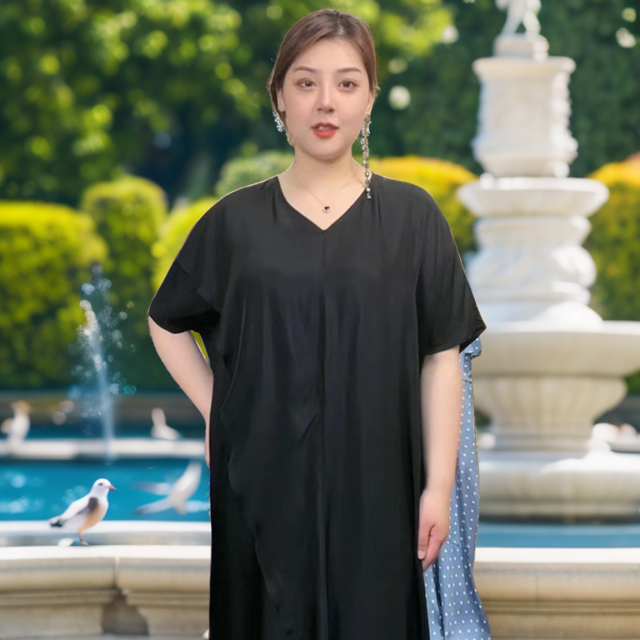 新款V领阔版时尚欧美风连衣裙