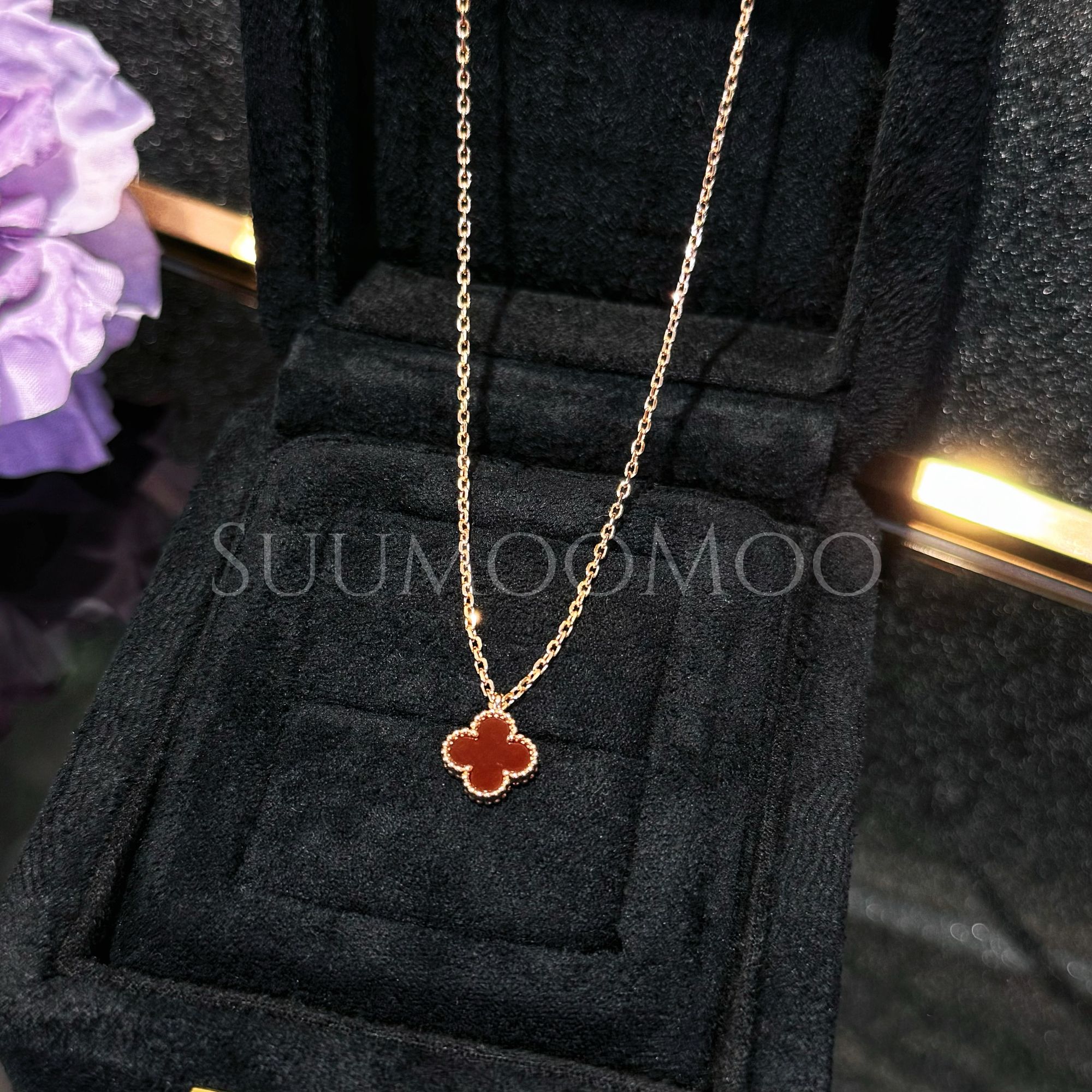 坠链均925银合成锆石 法式时尚红花项链 925通体银