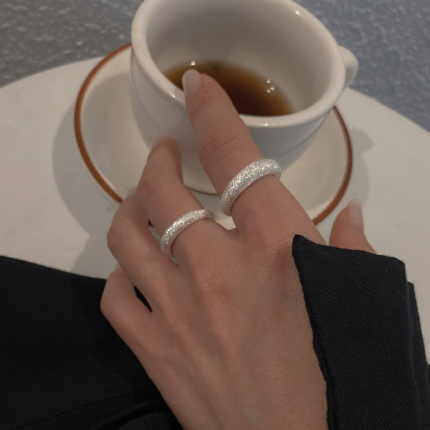 s925纯银波光粼粼戒指女2023小众设计网红潮满天星指环食指冷淡风