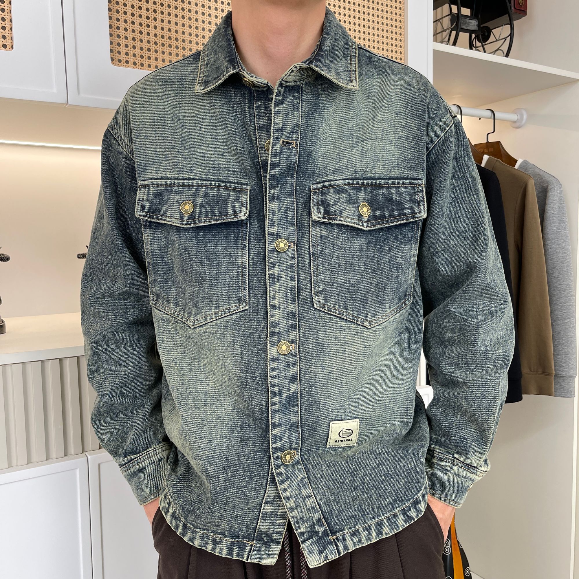 尚仕风华 牛仔衬衣夹克外套 秋冬男士复古潮流潮流休闲百搭#3375