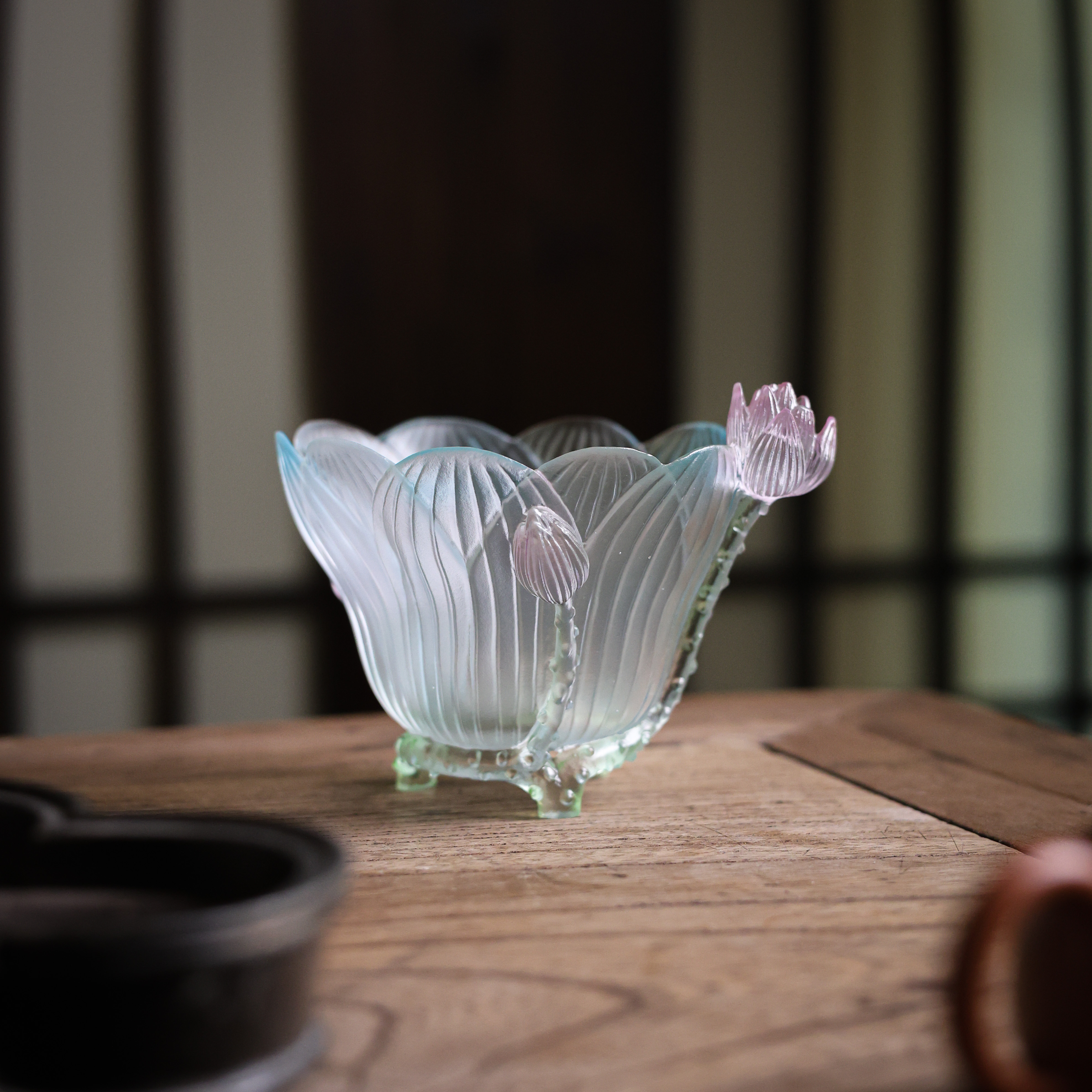 【陶珊居】 莲池水盂-心缘堂-蓝绿渐变 160ml 8cm9.2cm（心缘0062）