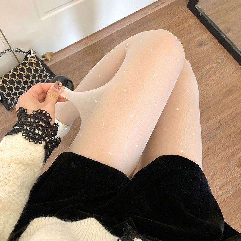 jk白丝爱心波点丝袜圆点白丝袜纯欲风白lolita袜裸感洛丽塔女可爱