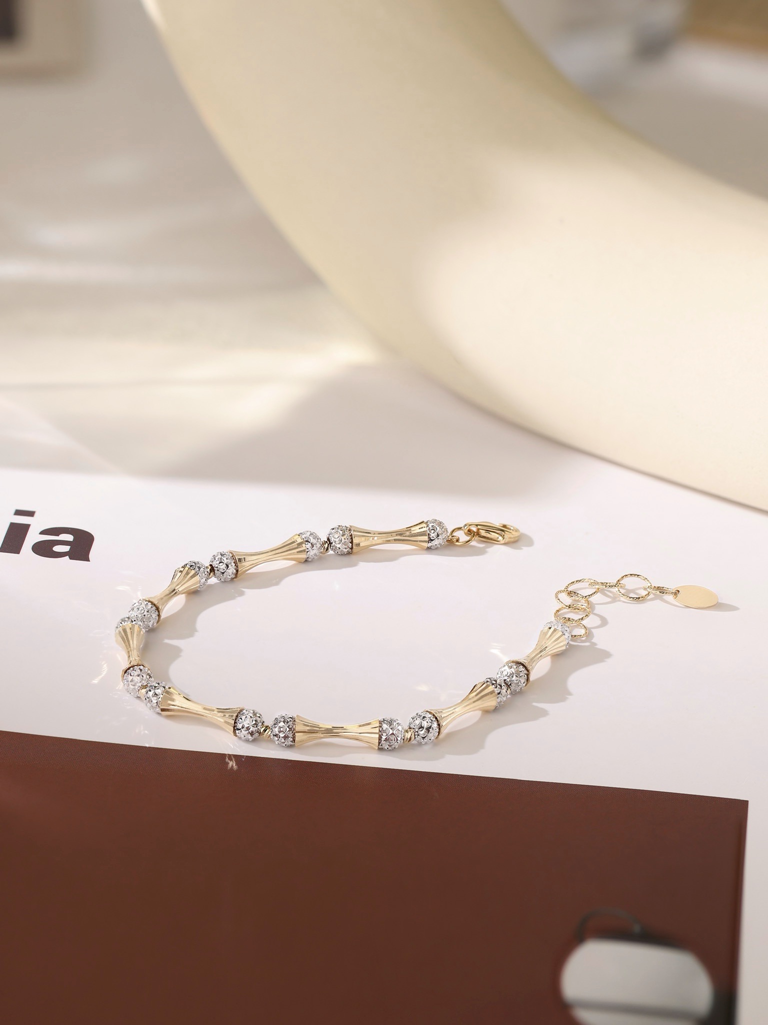 （繁星小蛮腰）意大利进口18K金双色竹节手链气质轻奢时尚爆闪复古