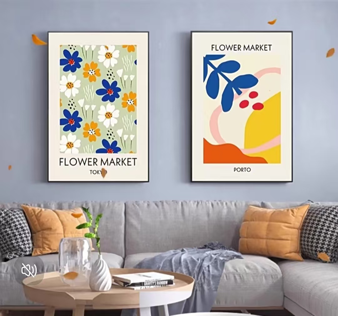 小清新花卉两联现代简约北欧风肌理板画客厅餐厅装饰画走廊