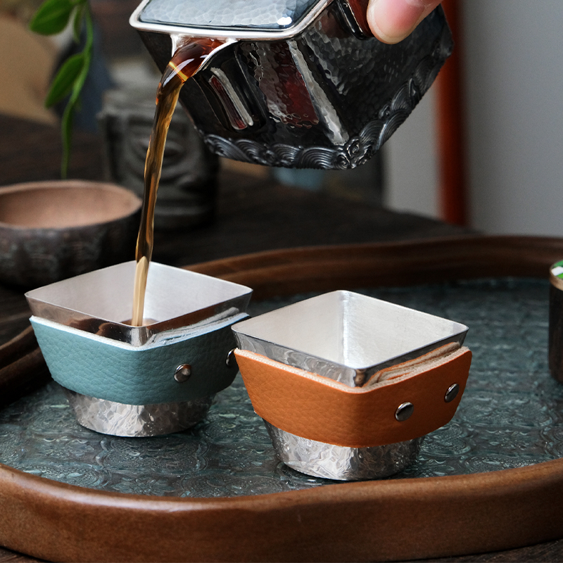 壶尔摩斯《方升》防烫皮套款主人银杯全手工寸金文单杯足银999复古