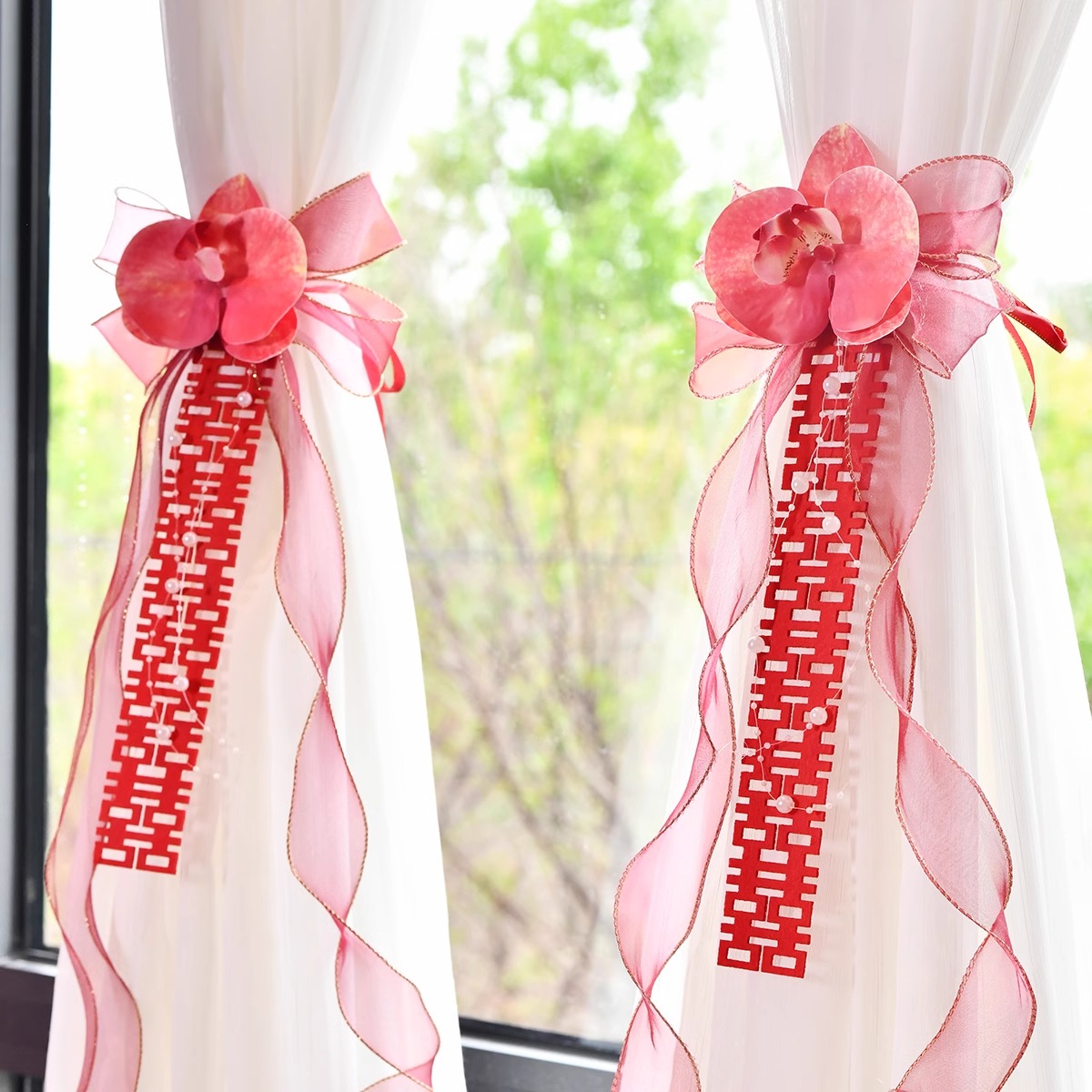 婚房布置套装婚车倒车镜拉花窗帘绑带婚礼主卧新房女方结婚用品