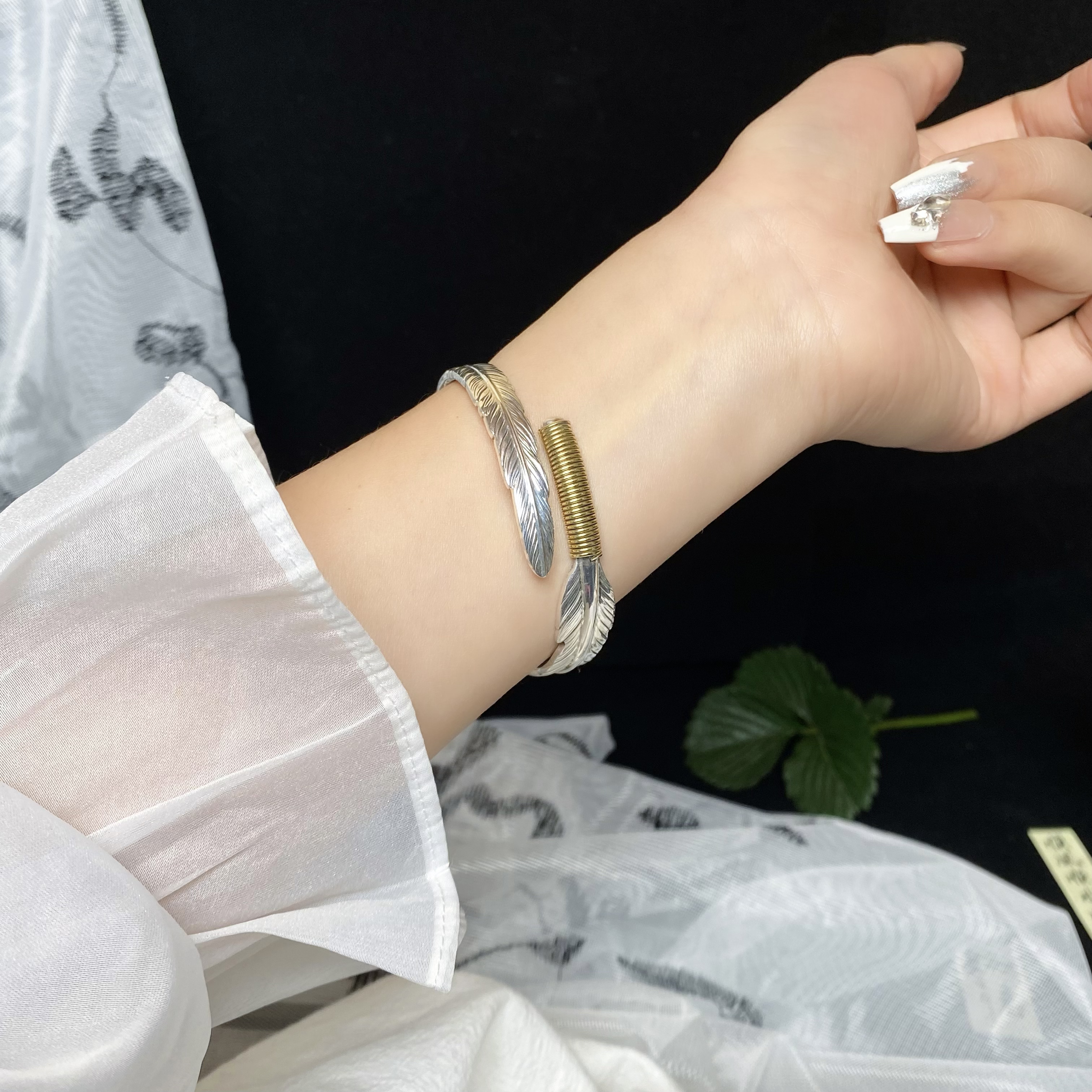 足银手镯 足银手镯镯子足银手镯手工足银可调节做旧开口手镯新款