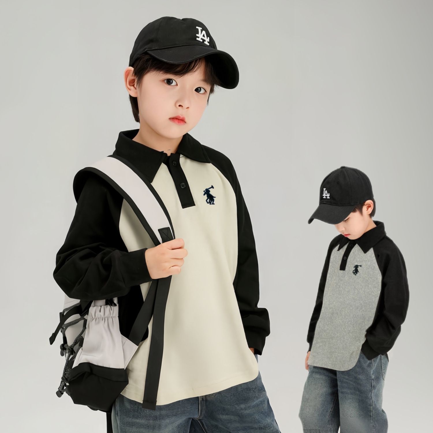 儿童百搭卫衣2025秋季新款POLO衫中大童男孩撞色学院风休闲上衣潮