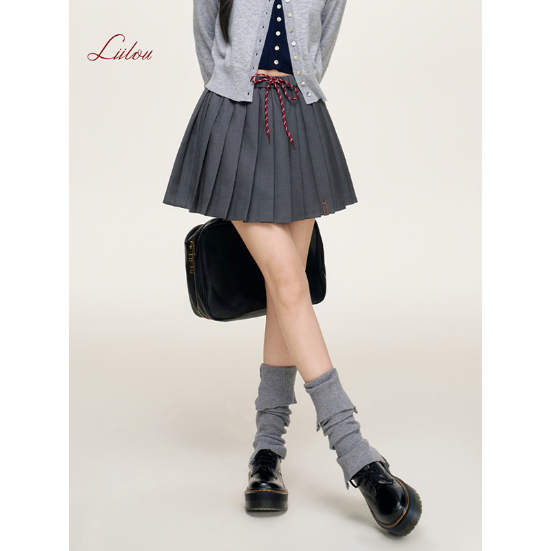 Liilou  sporty dress 撞色抽绳 高腰A字百褶裙