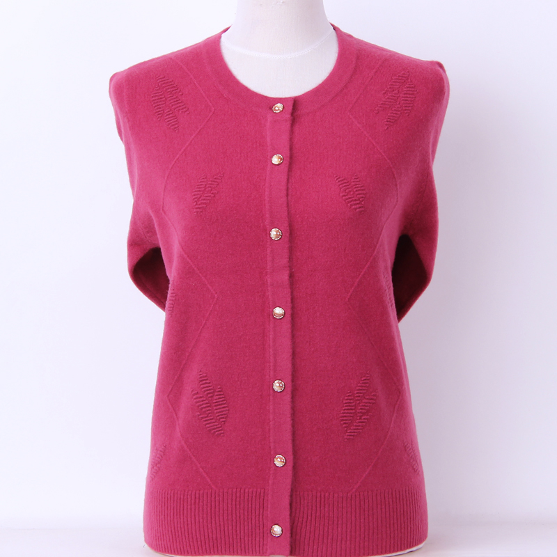 中老年女装开衫100绵羊毛纽扣纯色上衣妈妈装羊毛衫外套女士毛衣