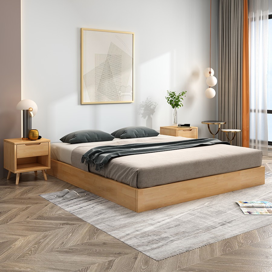 实木榻榻米床架地台床简约现代双人床民宿落地无床头排骨架床架子