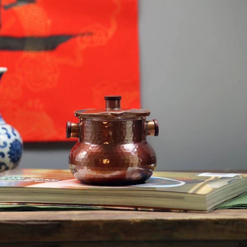 紫铜做旧烤色锤纹手抓壶纯铜单壶泡茶壶快客杯家用小茶壶功夫茶具