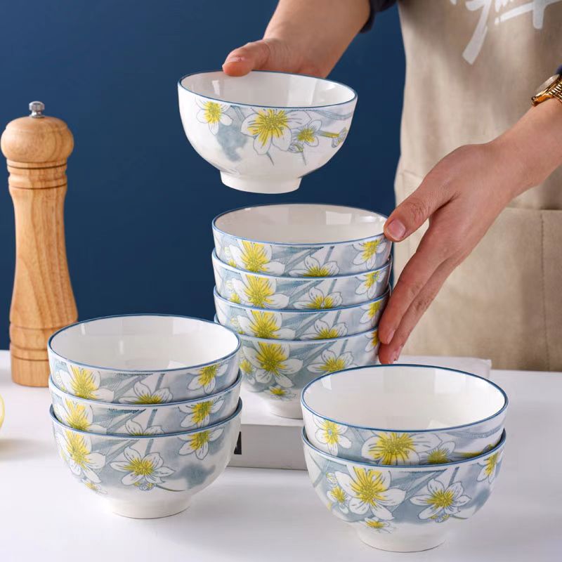 【发水仙花4.5英寸米饭碗4只】破损丢件联系客服补发/非 保暖手套