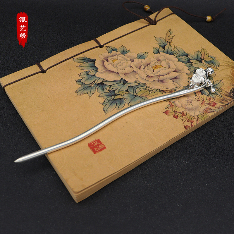 足银银制品 纯银新中式双面杏花发簪足银高级感盘发简约发钗簪子
