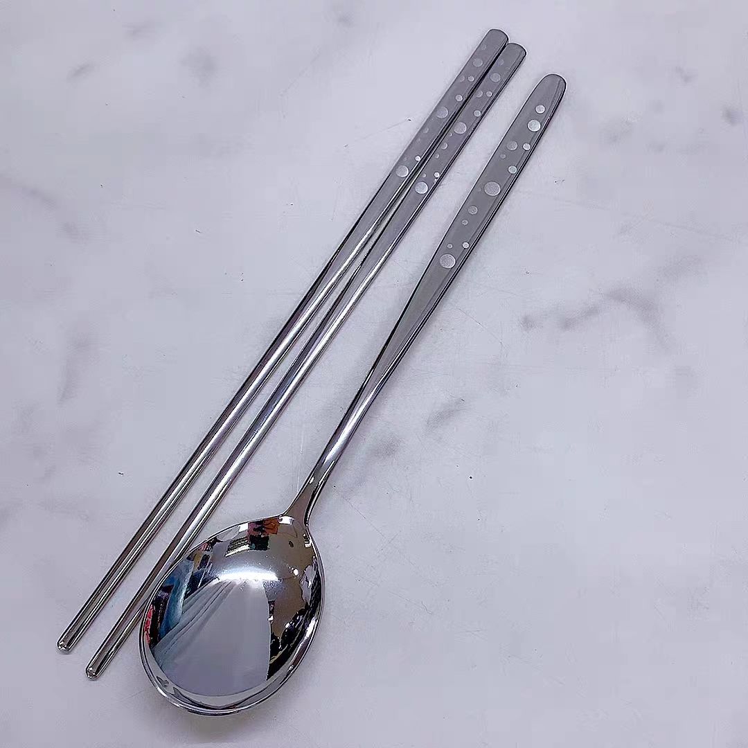 韩国不锈钢汤勺勺柄加长筷子套装  2套