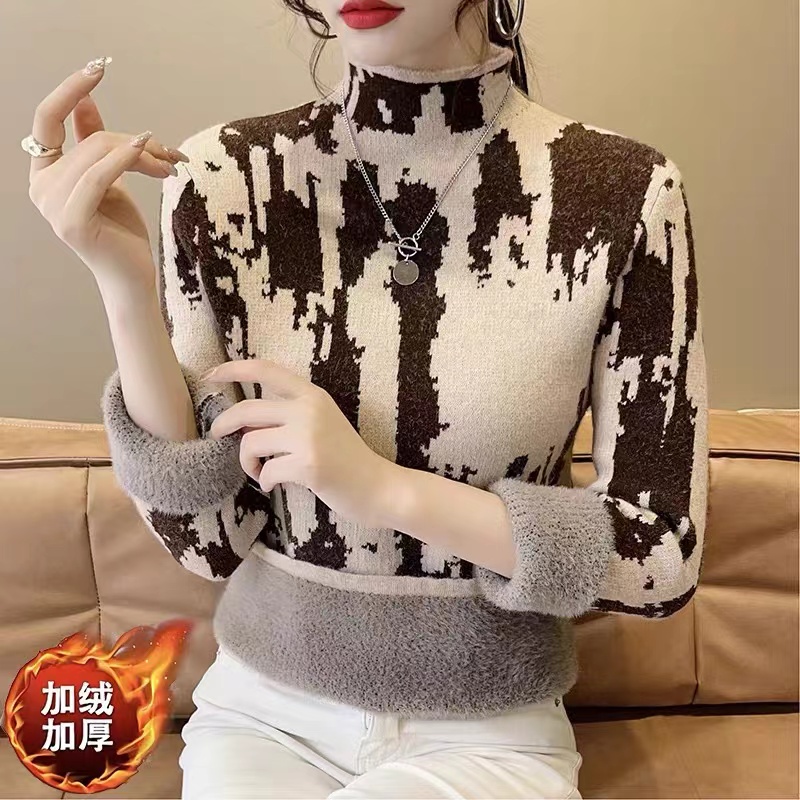 【加绒加厚】半高领毛衣女打底衫秋冬2025年新款针织衫女士内搭