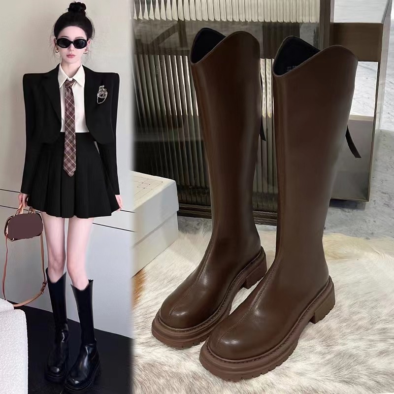 红蜻蜓牌长筒靴女2023春秋新款法式长靴瘦瘦靴平底V口百搭高筒靴