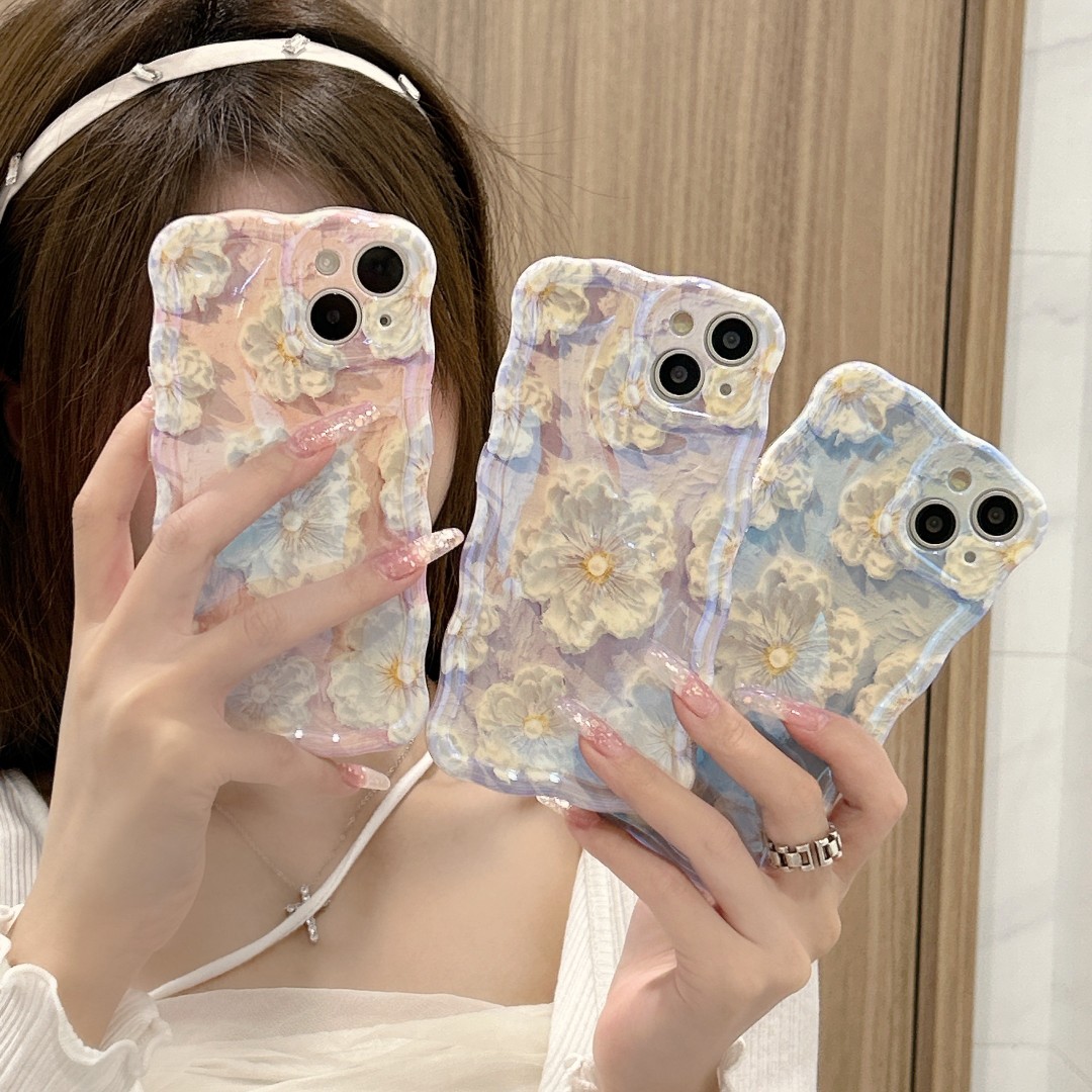 【苹果/华为】ins蓝光复古油画花朵iPhone12/13/14Promax手机壳11