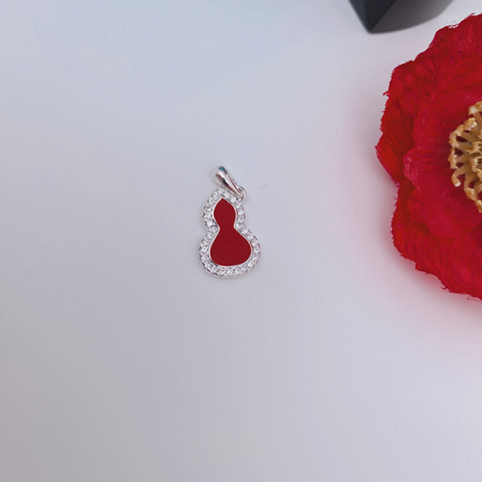 坠链均足银 足银990  【镶钻红色葫芦】 吊坠 轻奢气质（不含链子）