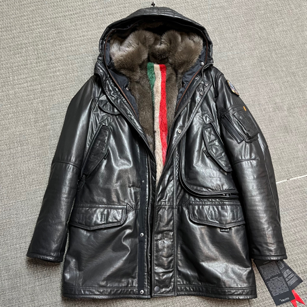 heart of steel/钢铁之心登山服小牛皮帽款连帽皮衣可脱卸长款