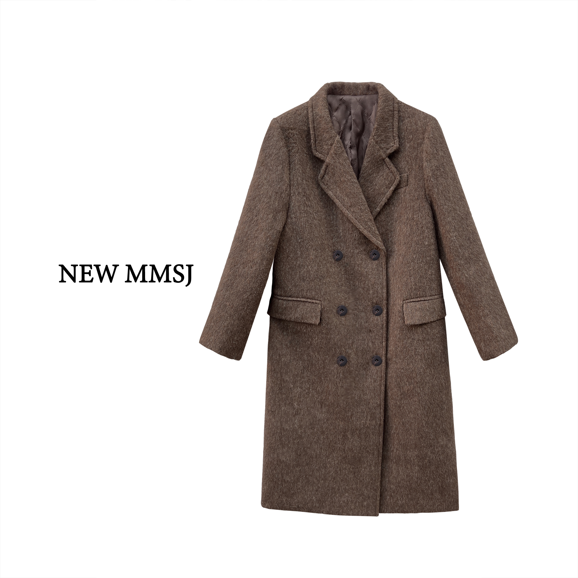 NEW MMSJ 重磅夹厚棉 长毛咖色大衣（清）