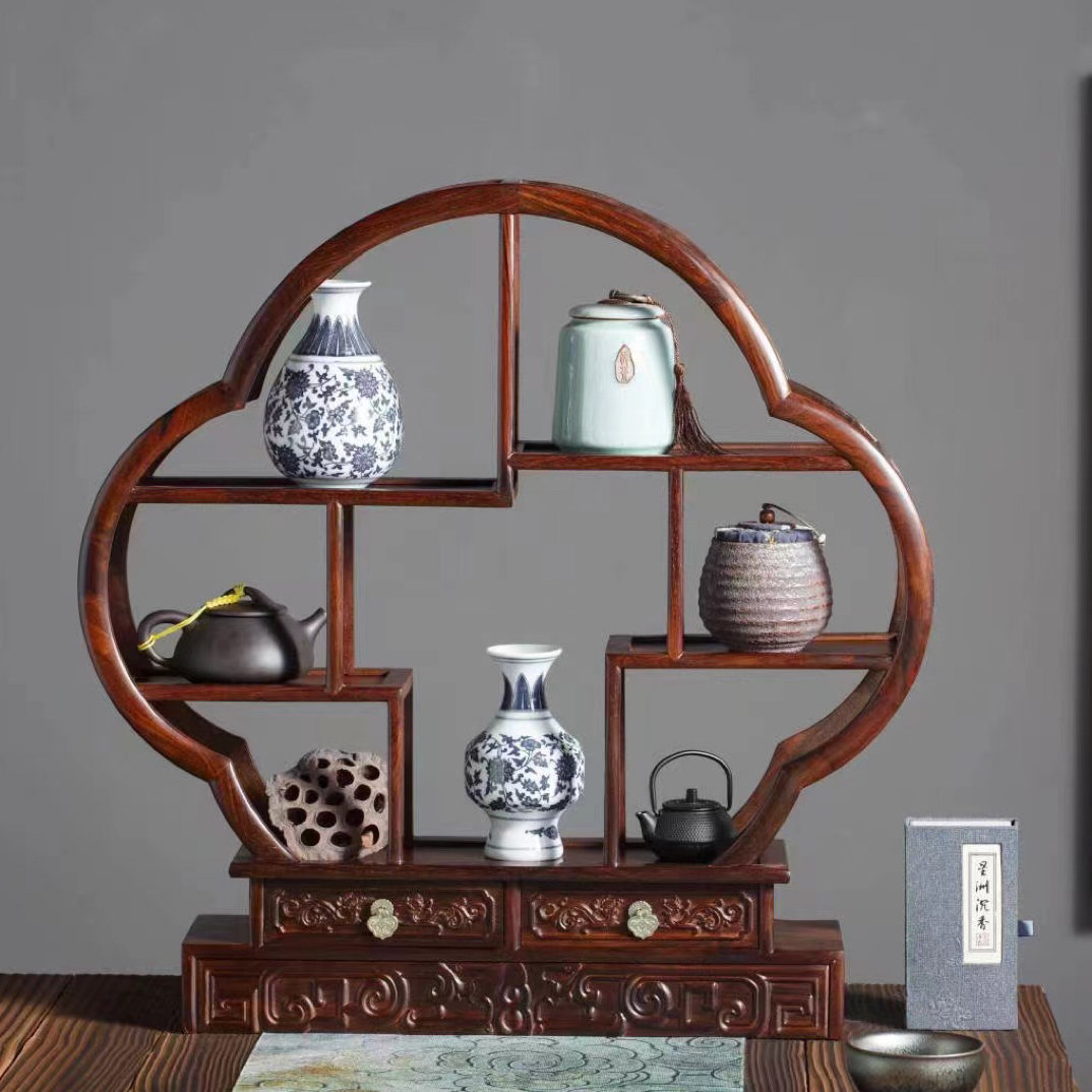 源艺红木 老挝大红酸枝梅花博古架