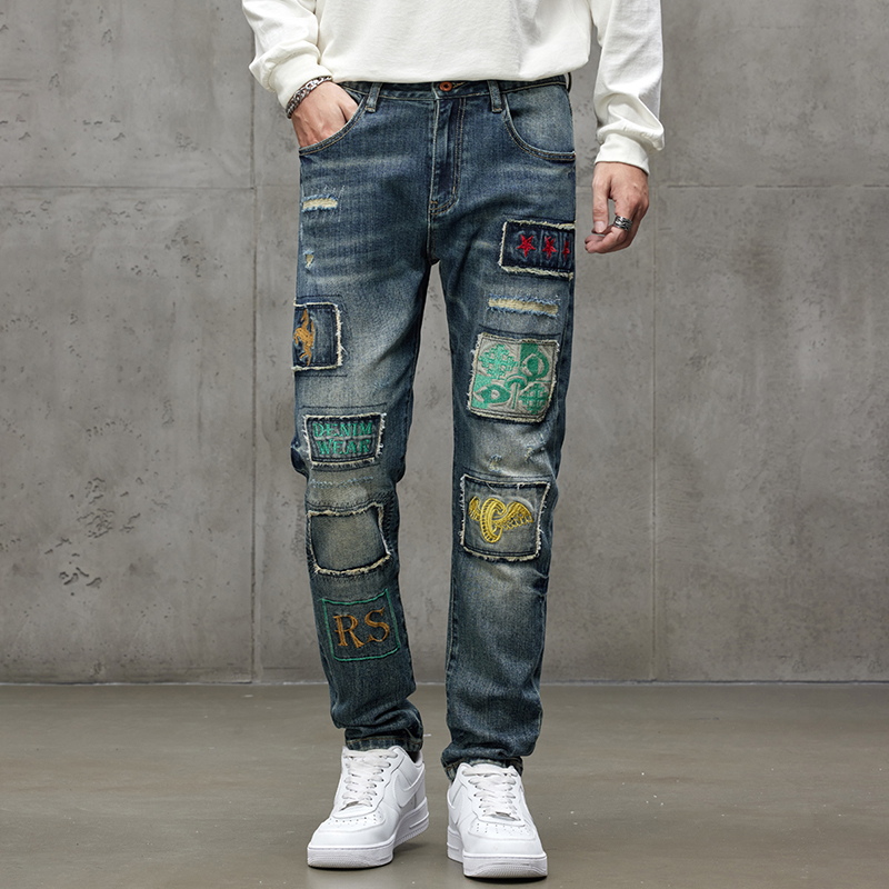 3067高端牛仔裤男潮牌休闲重工洗水修身弹力直筒裤潮流百搭长裤子