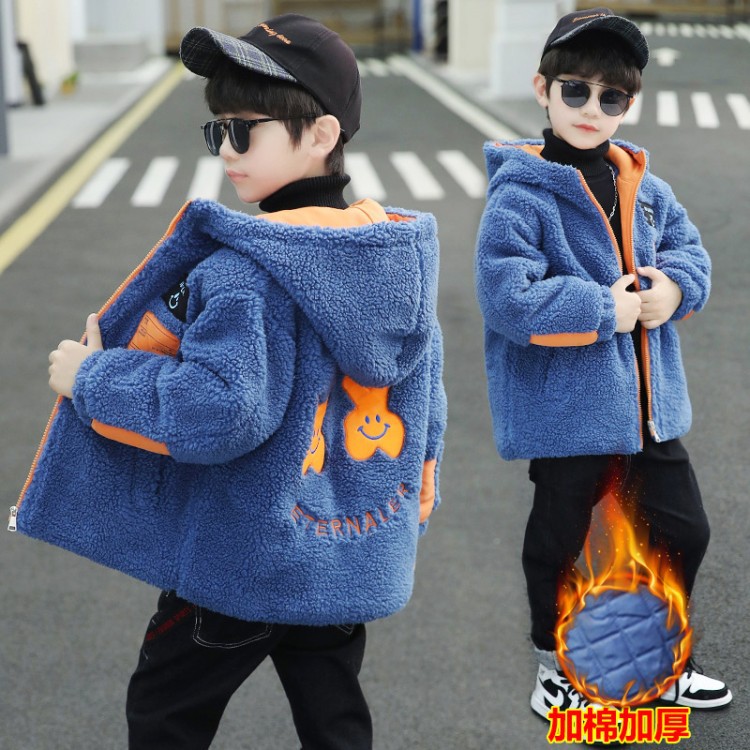 男童秋冬外套2023新款儿童装加厚羊羔绒保暖上衣冬季中大童棉衣潮