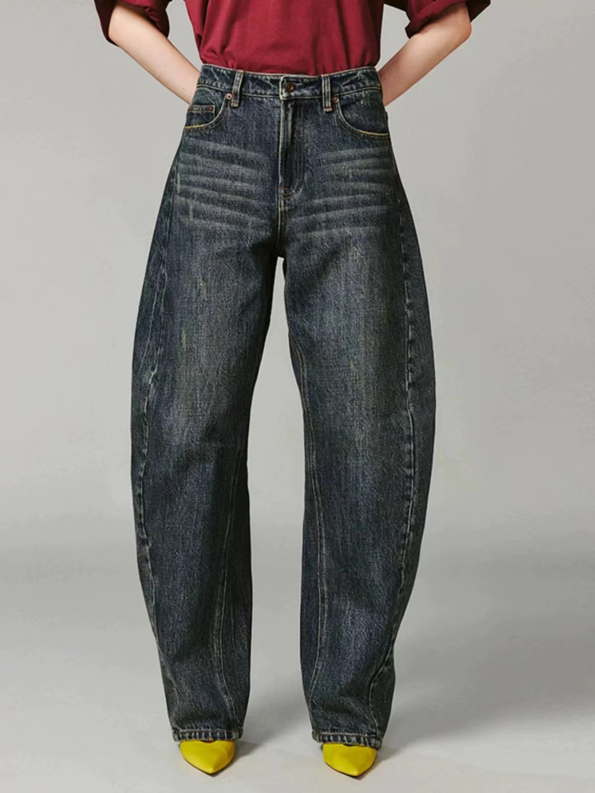 尾～丫2024冬季新款复古弯刀牛仔裤