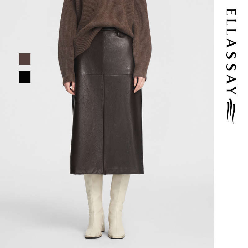 歌力思秋季新款【雅丹风】超纤皮优雅高腰显瘦半身裙EWB353Q01200