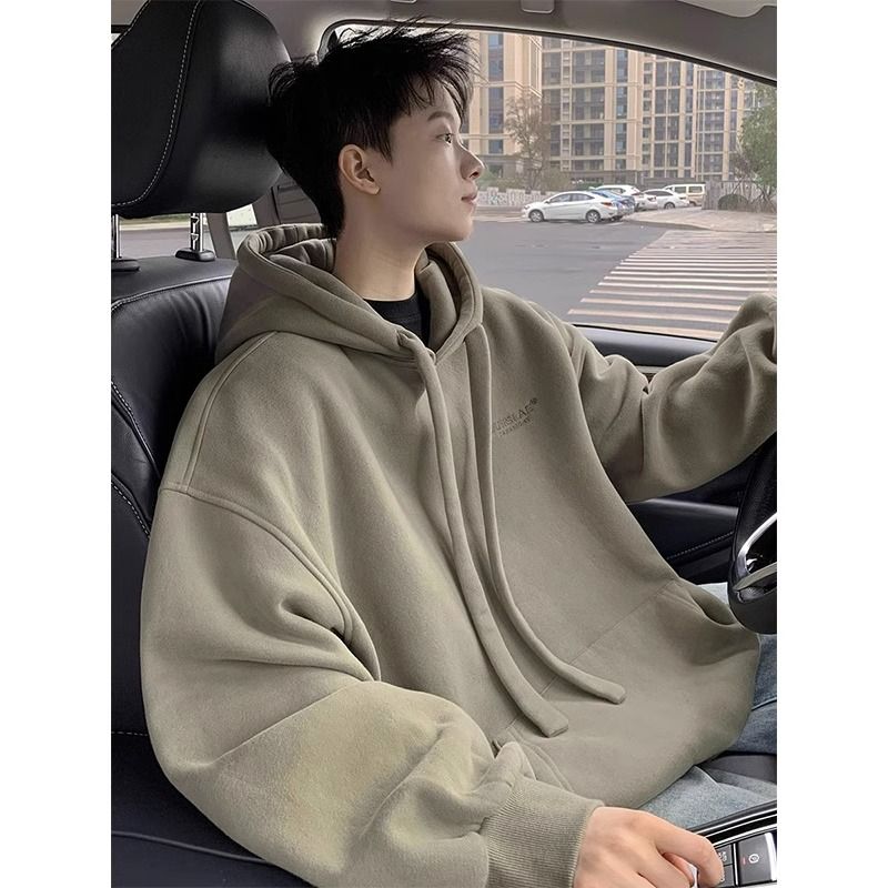 特大码300斤重磅帅气连帽卫衣男春秋新款美式简约百搭宽松外套ins