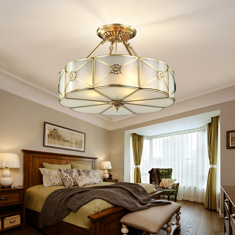 轻法式全铜卧室吸顶灯家用简约餐厅灯书房半吸灯过道玄关灯具灯饰