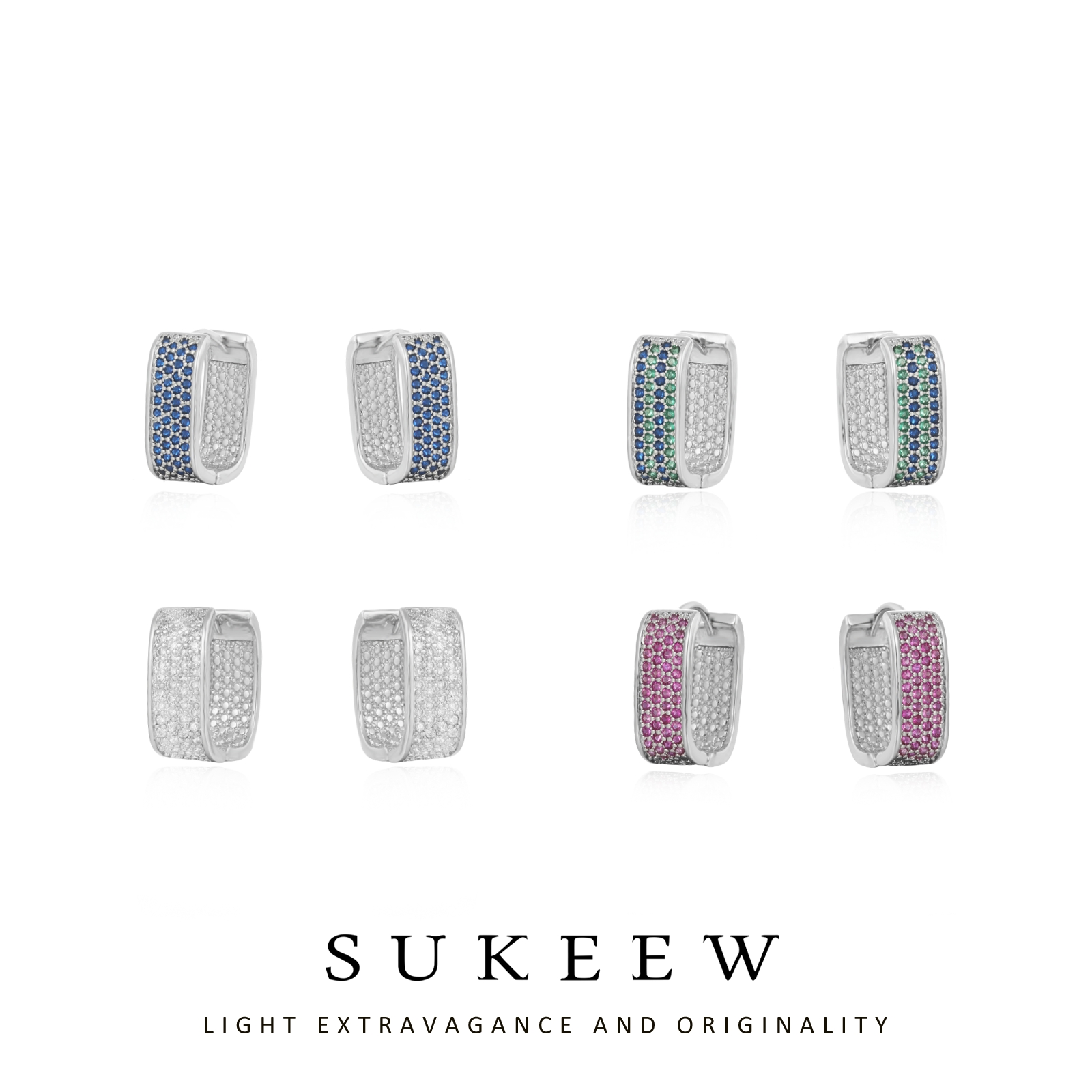 SUKEEW/酥可 铜合金仿珍珠耳饰 彩镶时尚方形小众轻奢耳环082873