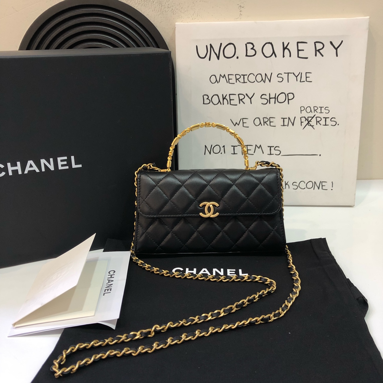 95新 Chanel/香奈儿 【蔡包紫】22b黑色珐琅手柄kelly 大号