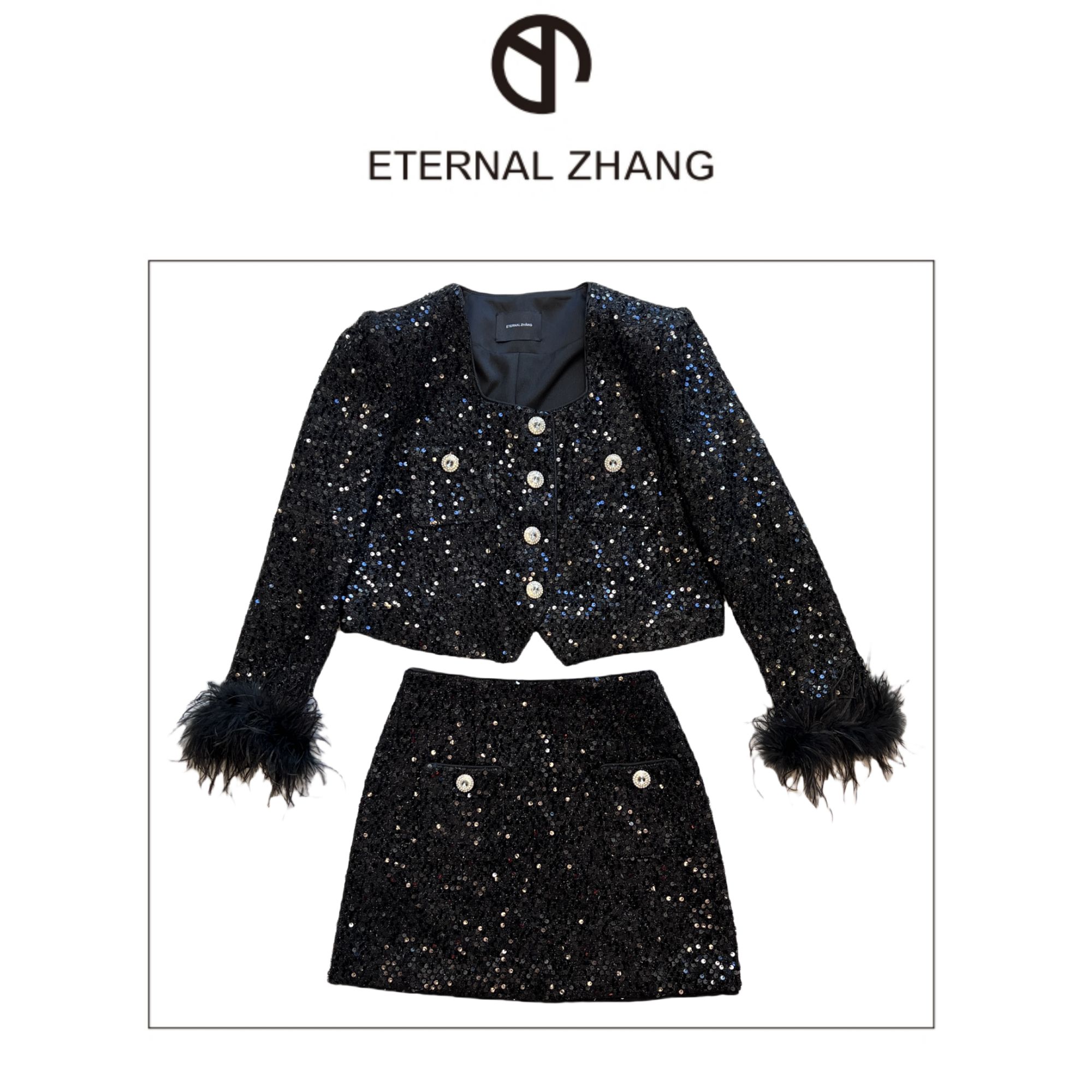 【ZY-原创&设计】高级定制时尚轻奢亮片小香风套装 T018重工网红