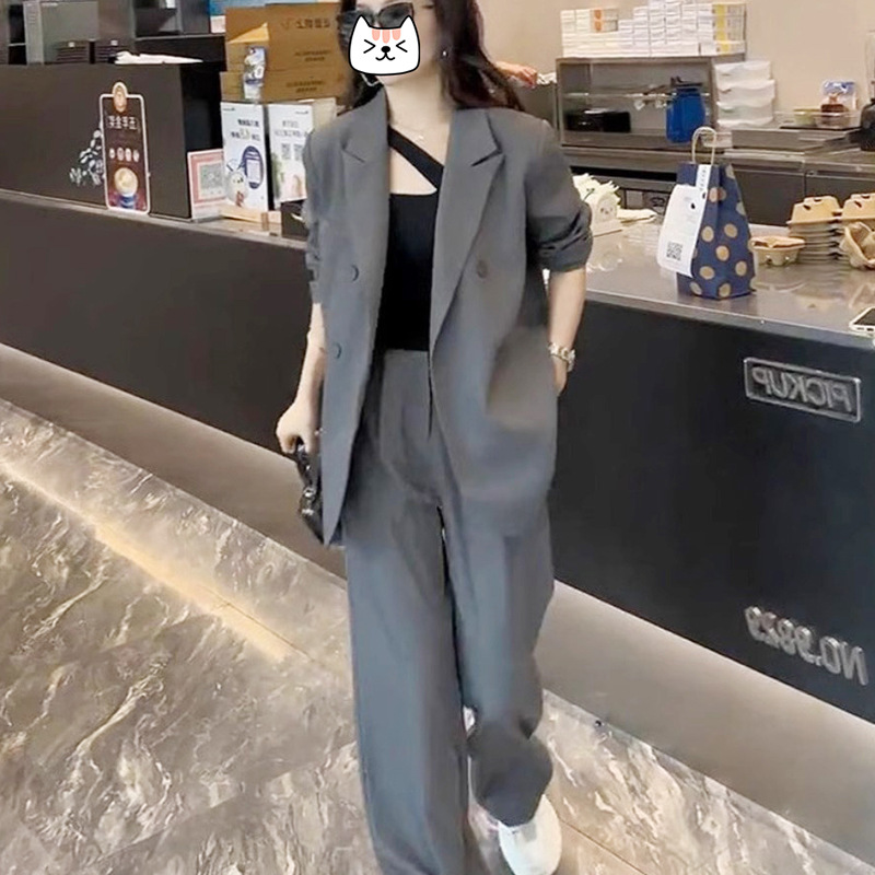 25春季新款大码女装高级感休闲宽松西装套装胖mm显瘦阔腿裤两件套