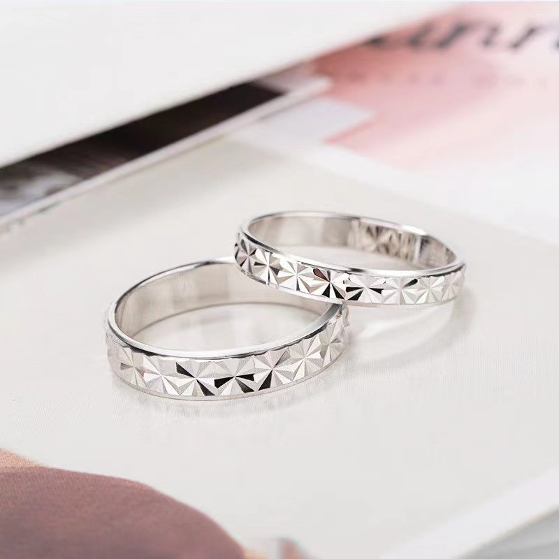 足银戒指 纯银情侣戒指男女刻字闭口满天星车花小众设计时尚对戒