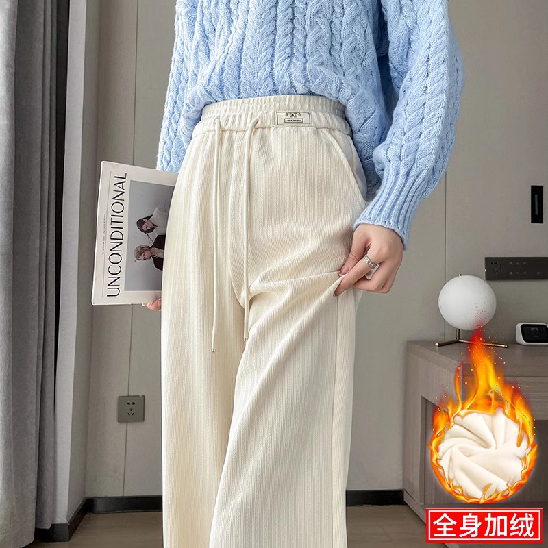 法乐琪简约宽松保暖加绒休闲裤女秋冬2023加厚阔腿显瘦冬季高腰裤