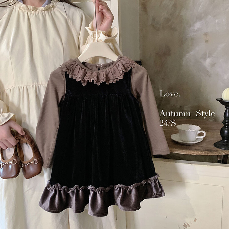 女童秋装女宝宝丝绒背心裙洋气秋装时尚小童金丝绒背带裙搭打底衫