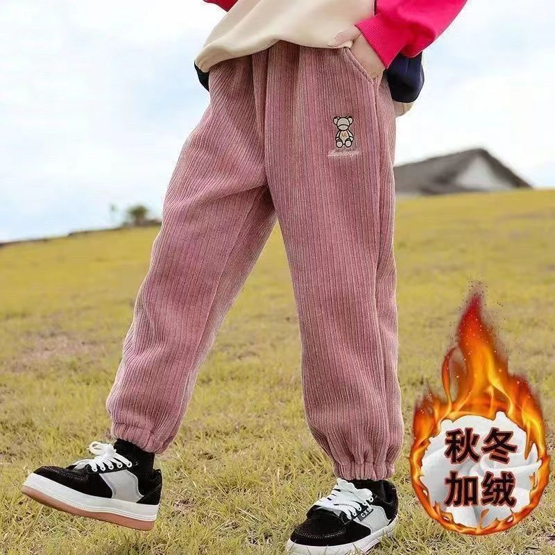 女童灯芯绒裤子儿童秋冬新款加绒加厚外穿长裤冬款休闲裤2023新款